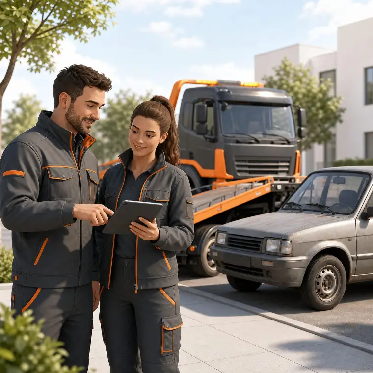 Service-Team plant die Abholung eines Autos ohne TÜV